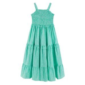 Girls Tween Ditsy Aqua Floral Print Poplin Maxi Dress